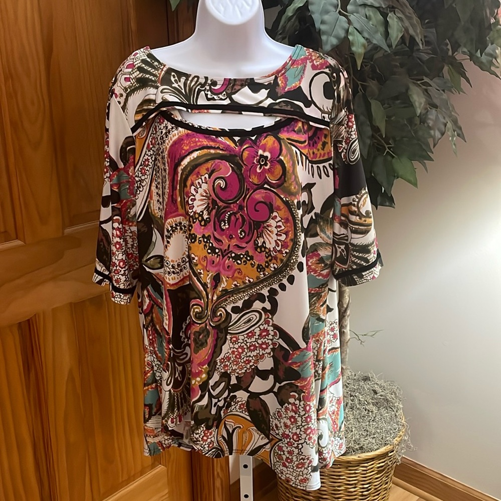 Mischa Tunic, Jewel Tone Paisley Print, Size XL